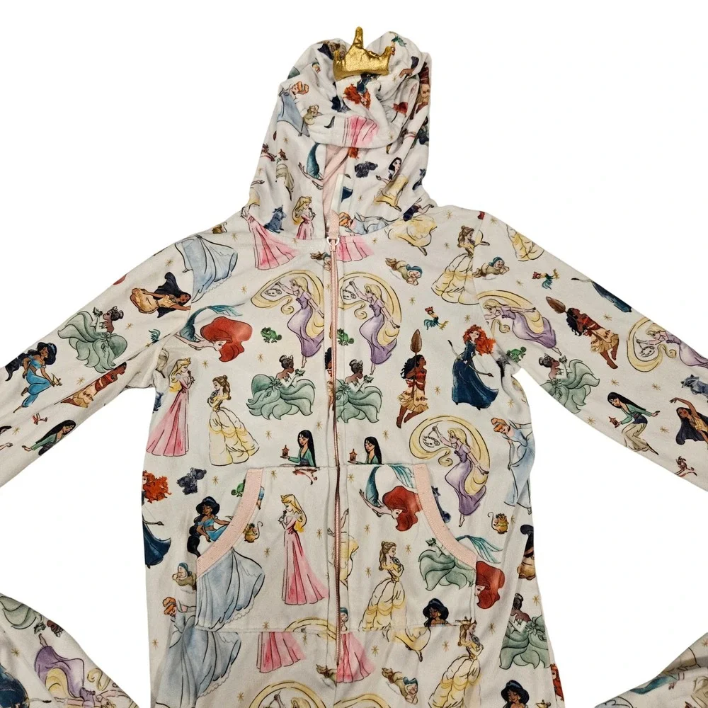 Disney Store Princess Pajamas Hooded‎ One Piece Sleepwear Girls Size 9 10